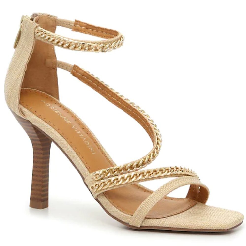 Adrienne Vittadini | Square Toe Geoff Sandal Heel Chain Detail Natural | Size 9